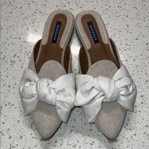 NEW Margaux Ivory Bow Pointed-Toe Slip-On Mules